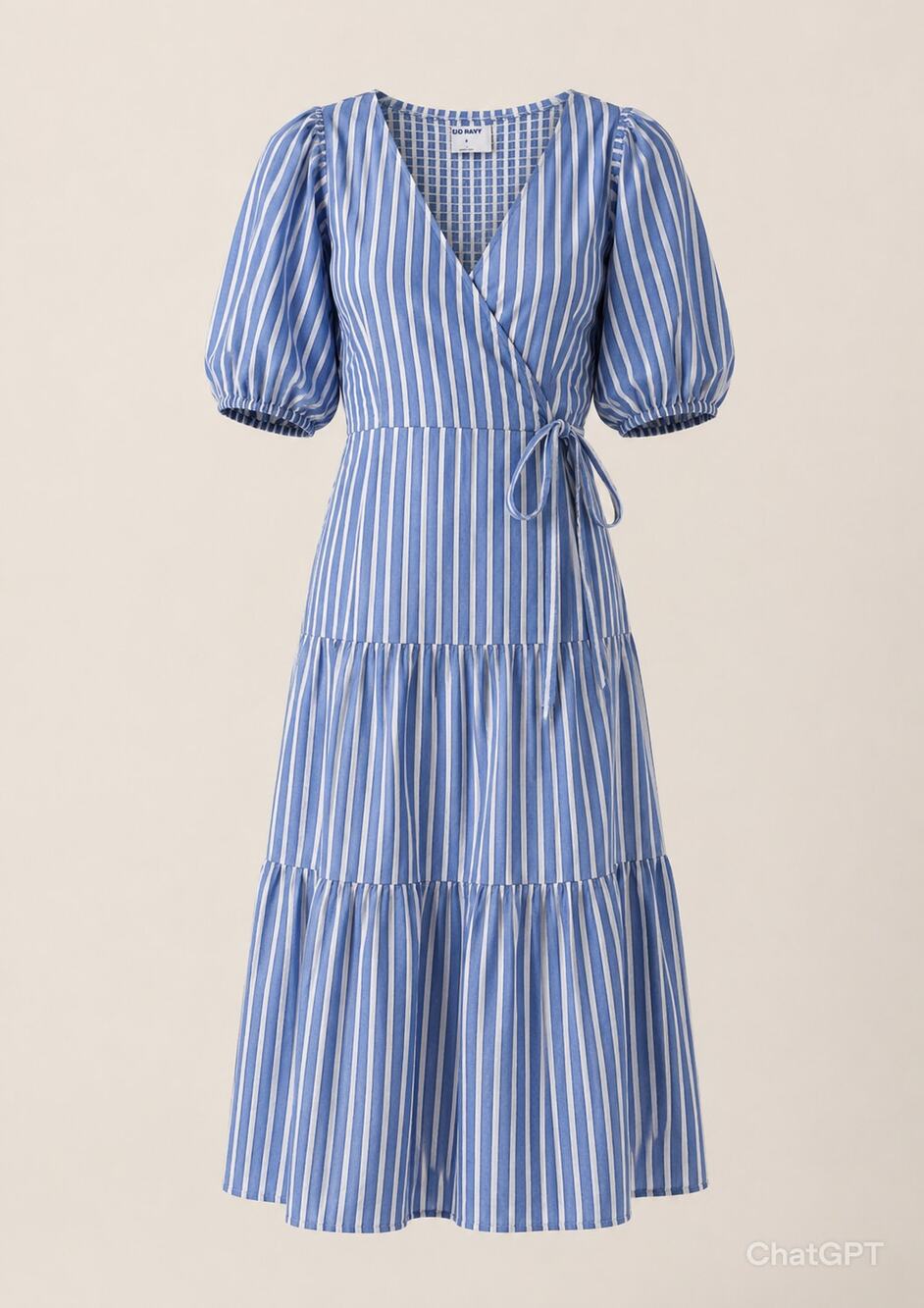OLD NAVY Cottagecore Coastal Resortwear Blue Stripe Wrap Cotton Dress Smocked M